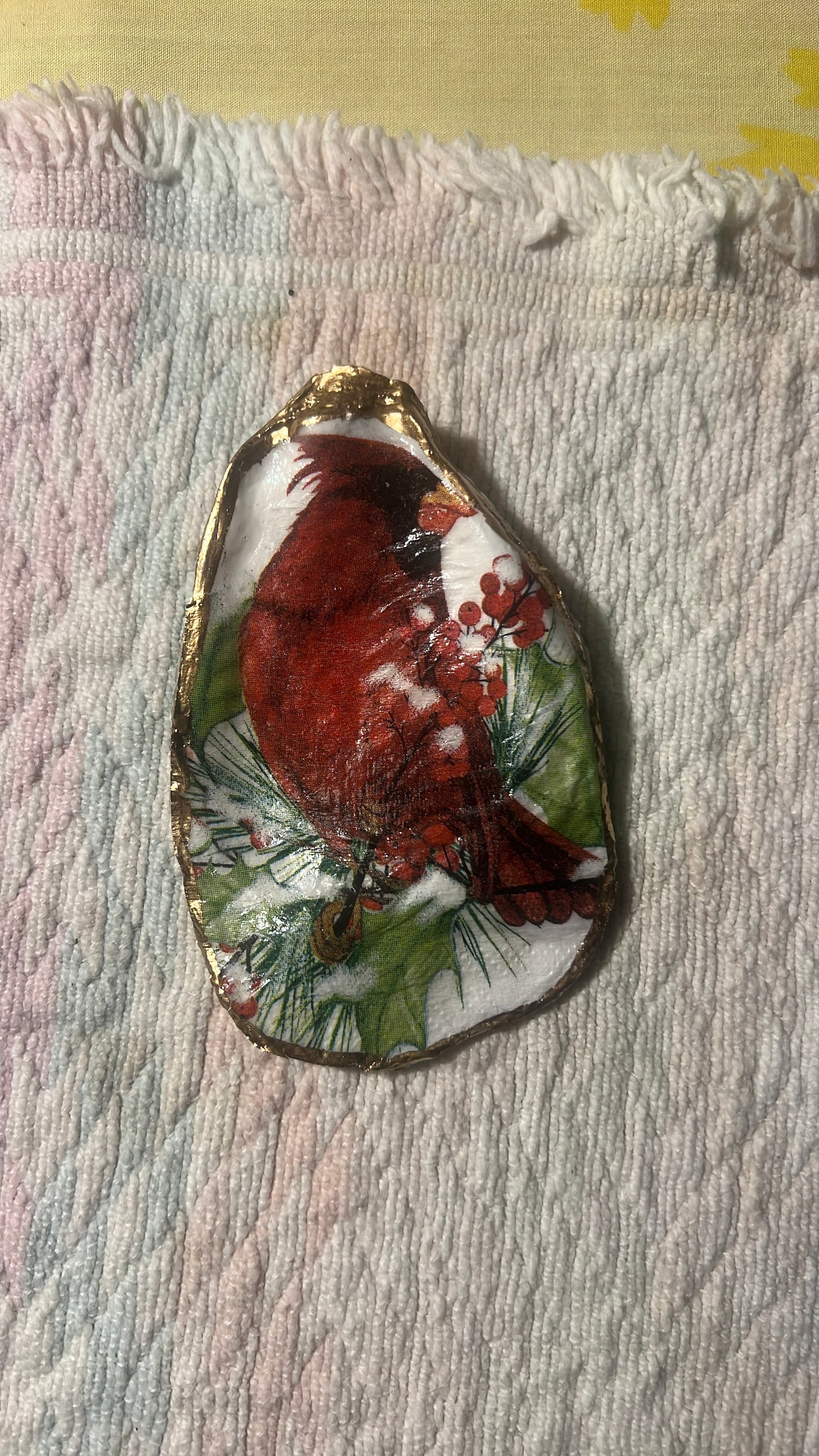 Christmas Cardinal Cape Cod Oyster shell ring trinket dish