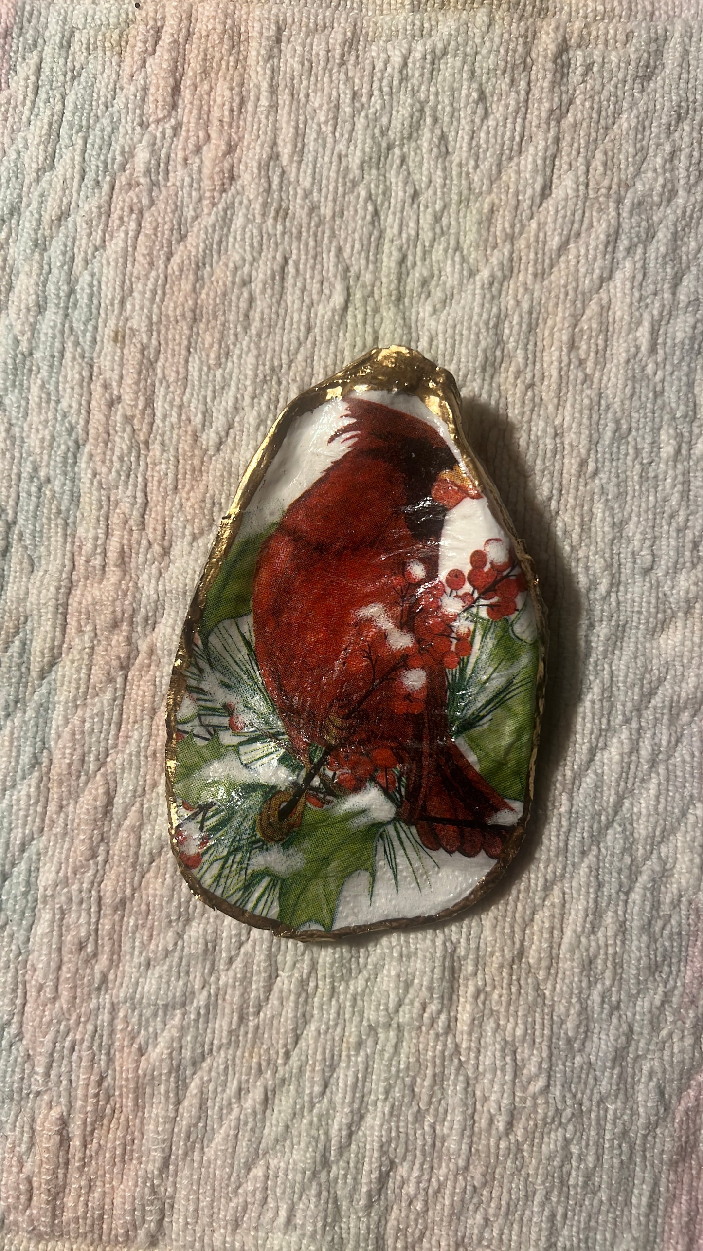 Christmas Cardinal Cape Cod Oyster shell ring trinket dish